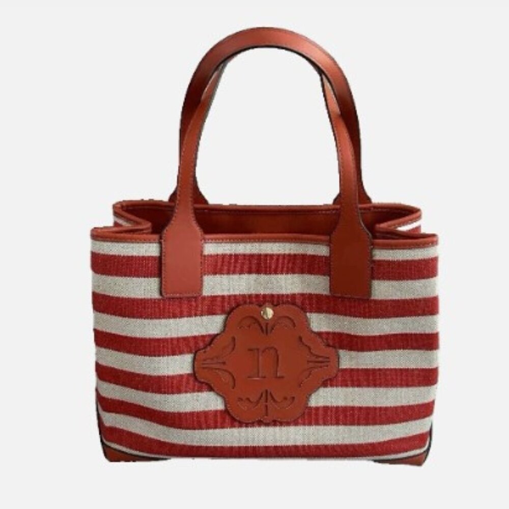 Nanette Lepore Whitley Satchel Shoulder Tote Bag - Striped Red Orange - Picture 1 of 5